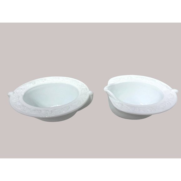 Anchor Hocking Vitrock Oval Floral Rim Milk Glass Cream and Sugar Set 1930's - Picture 3 of 5